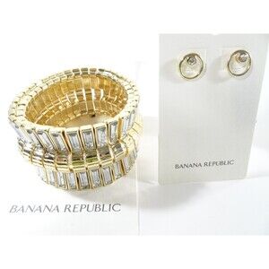 Banana Republic Baguette Gold crystal Bracelet NWT 79 Circle Pave Earrings NWT